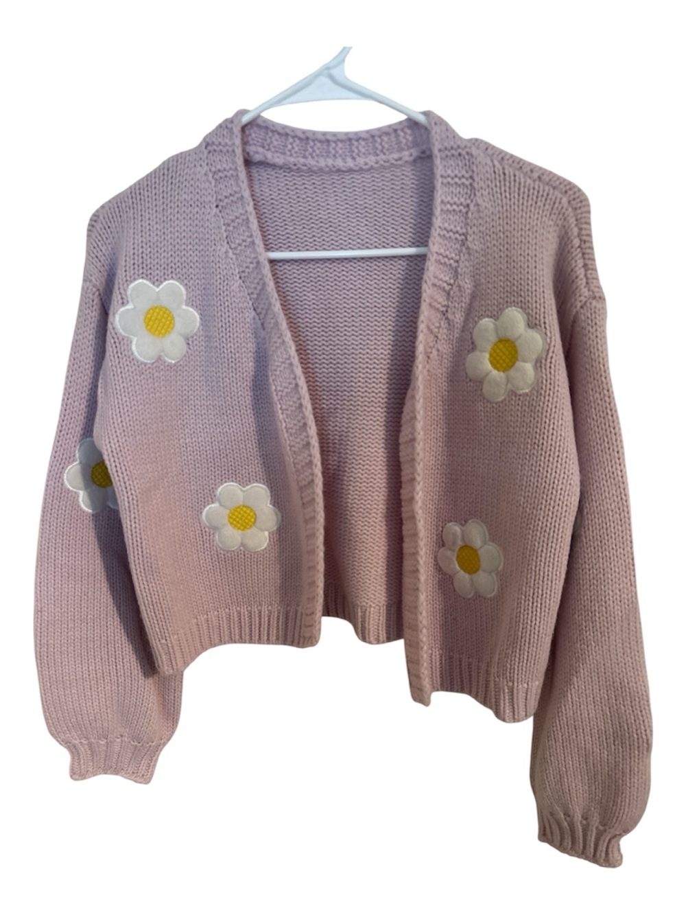 DC Pink Daisy Patch Open Cardigan Sweater